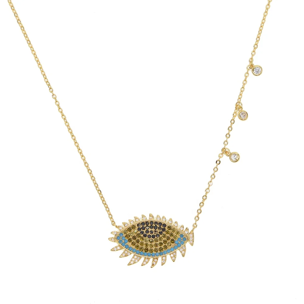 Promotion 2021 new arrived Gold color lucky Turkish jewelry evil eye eyelash design women fashion necklace collar chain