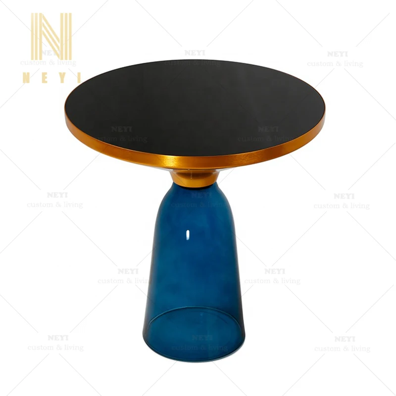 CT644 Contemporary Small Round Gold Aluminium Bent 5mm Luxury Glass Center Bell Coffee Table Modern