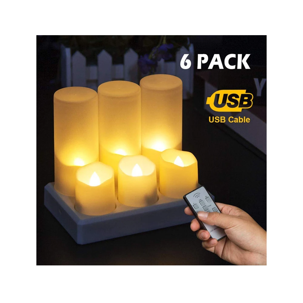 FREE POWER 7 keys remote control 6 hour timer slow/fast flickering flameless rechargeable led candle with charging base and cups