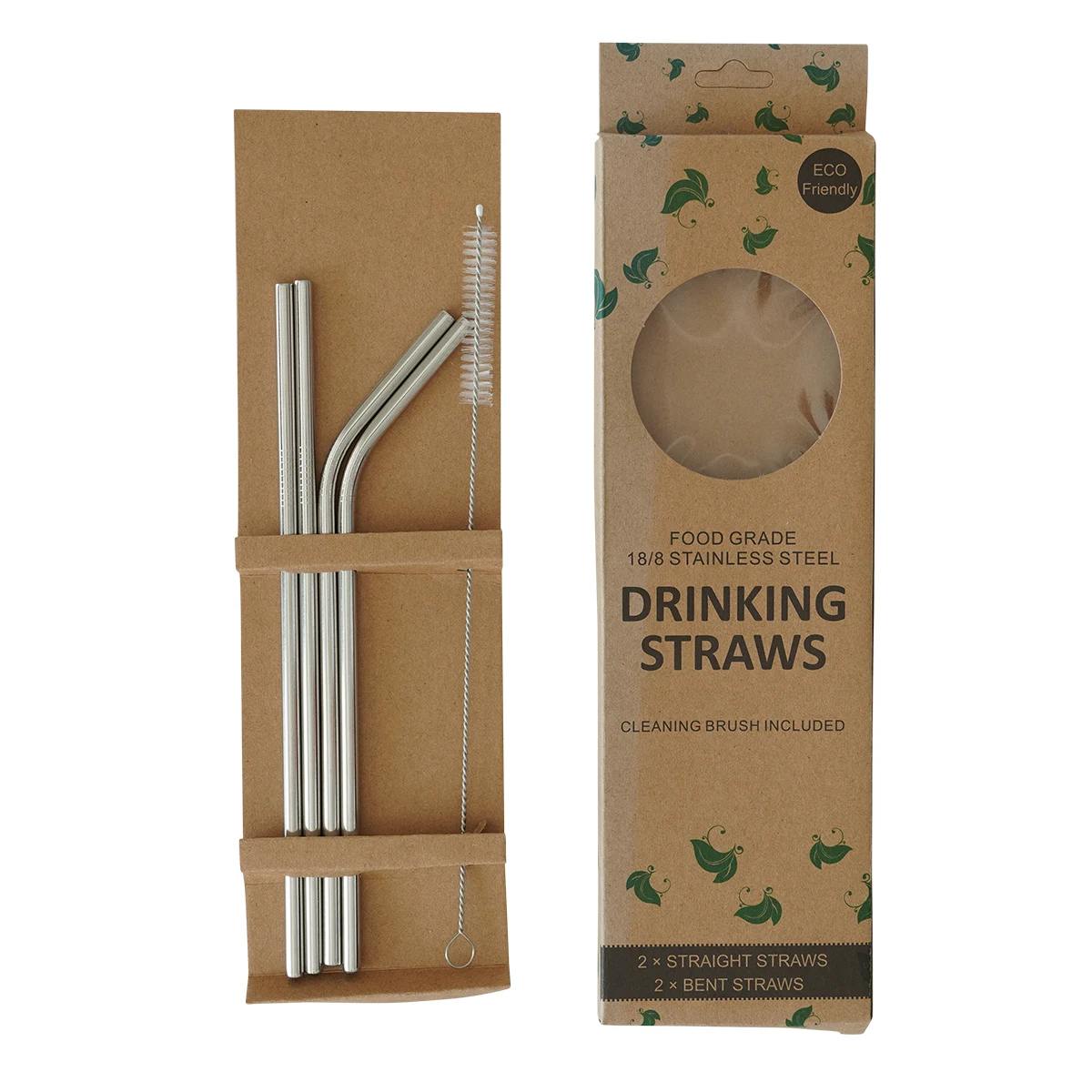 Amazon 2020 hot Seller Eco friendly 4 straws with 1 brush Reusable Stainless Steel Drinking metal Straws set