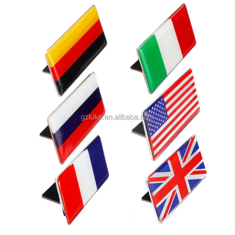 3D Car Stickers Aluminum Flag Grille Emblem Badge Germany France Italy USA All Country Flag Sticker Exterior Accessories