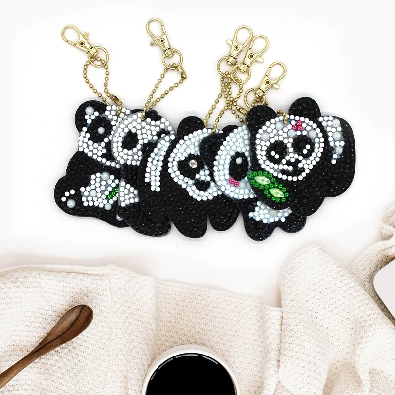 
wholesale cheap custom pendant bag decor diamond panda design acrylic keychain 