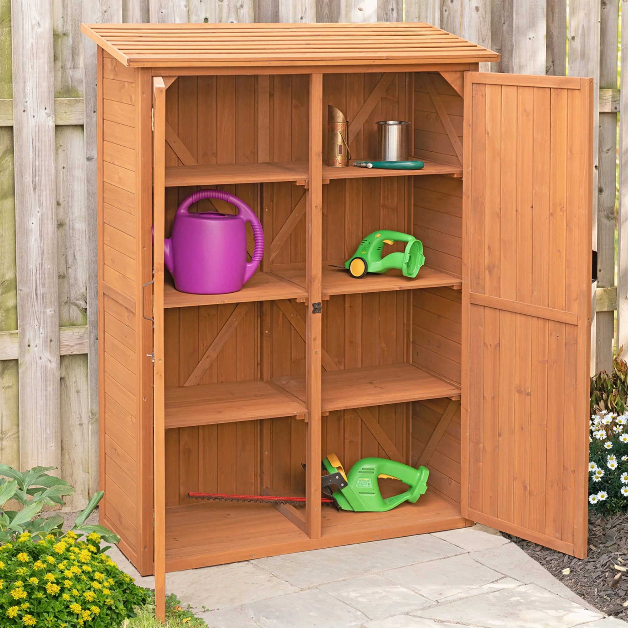 Stock furniture without MOQ Cheap Outdoor Garden Wooden Multi Compartment Storage Tool Cabinet prefect design with good pack