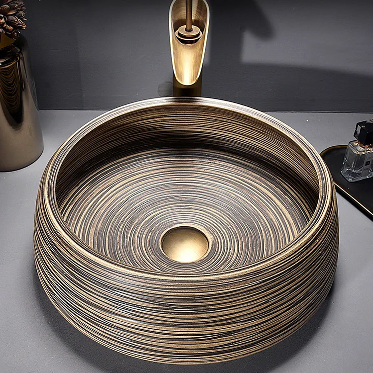 YINGJIE Wholesale Jingdezhen Handmade Black Color Ceramic Artistic Bathroom Basin For Home And Garden