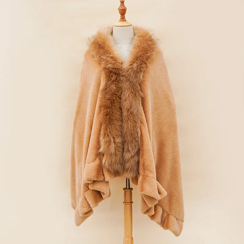 Fashion Elegant White long hair faux fox fur Collar faux Rabbit fur Scarf shawl for Women winter warm