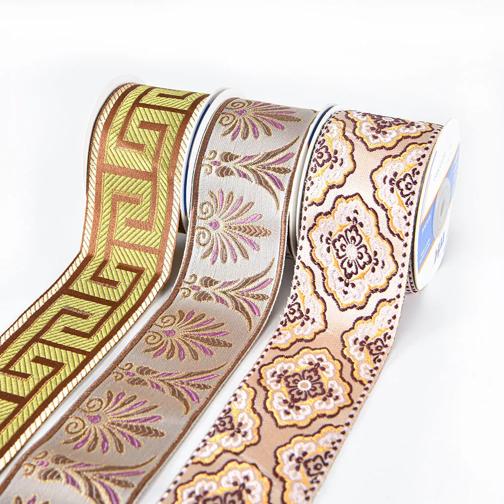 Jacquard Greek Key Embroidered Woven Ribbon Curtain Trim Tape for Home Decoration