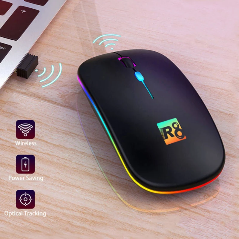 Ультратонкая 2,4G беспроводная RGB игровая мышь, светодиодная цветная Бесшумная перезаряжаемая мышь, 4D оптическая Inalambrico мышь