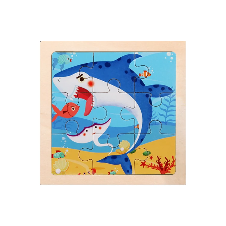 Children Educational Wood Jigsaw Puzzle for Kids Multi Pattern Puzzle Cartoon Toy Wooden  9 Pieces Wooden  Jigsaw Puzzles