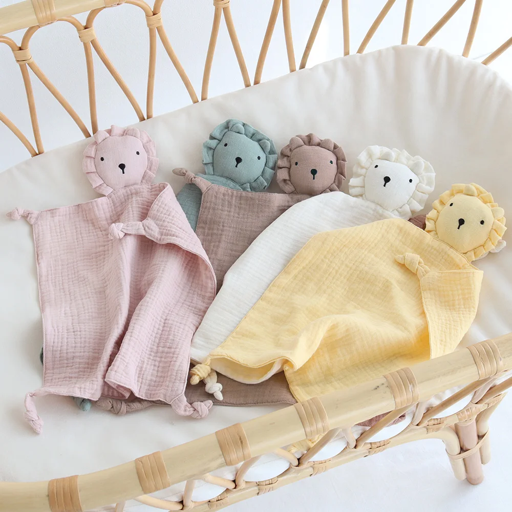 2024 New Cotton Gauze Lion Lovey For Newborn Baby 27.5x27.5cm Rabbit Comforter Toy Infant Security blanket