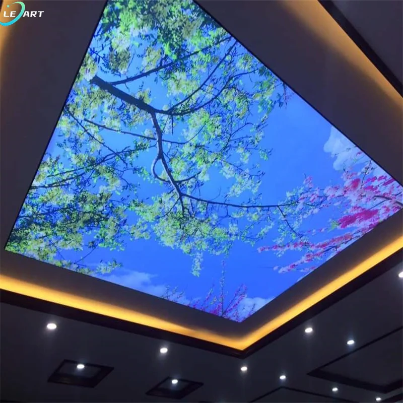 3D decoration UV printed DIY Digital space luminaire false textile mural PVC stretch ceiling film plastic membrane for Roof