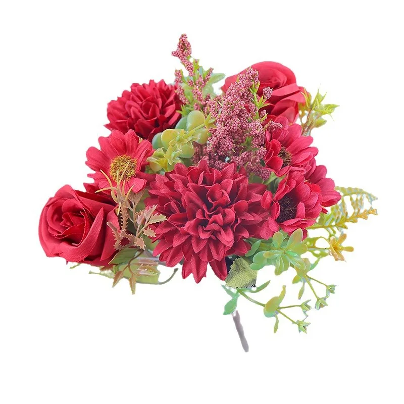 SEASON Wholesale 7 Heads Rose with Hydrangea Flower Bush Artificial Roses for Wedding Decoration Silk Flowers Bush