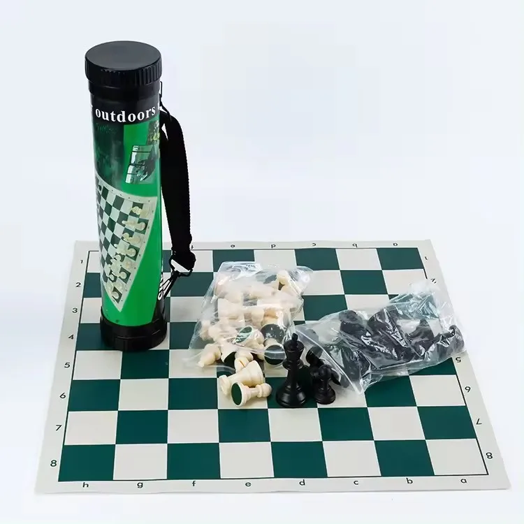 black white chess piece with plastic barrel portable chess games Travel Tournament Plastic Outdoor Chess Set with Board