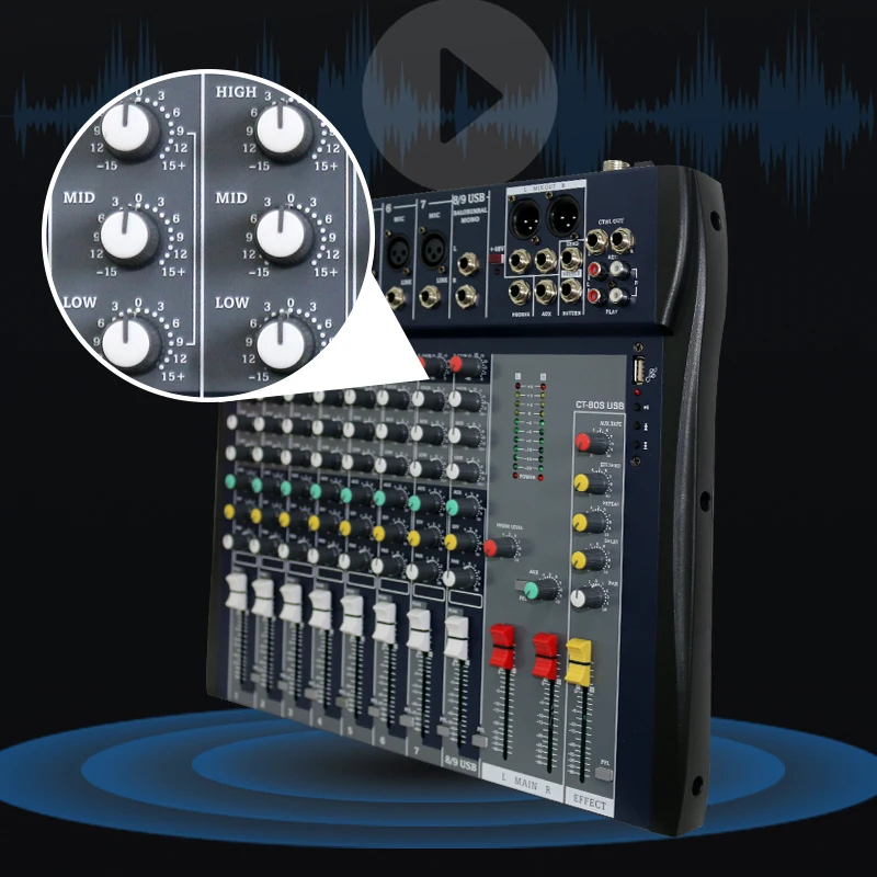 2022 Audio Mixer 8 Channel Professional Digital Audio Mixer with USB