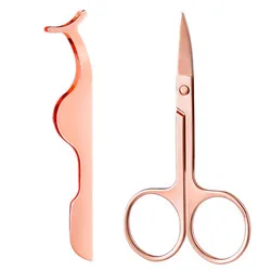 Custom logo 2-pieces Rose Gold Stainless Steel eyelash extension applicator Eyebrow scissor eyelash Tweezers set
