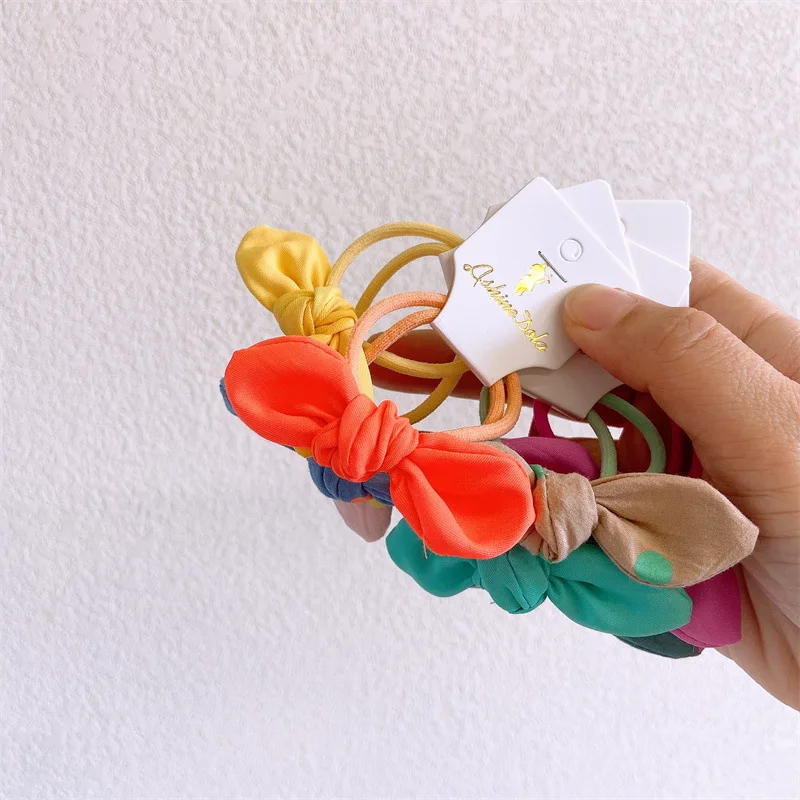 2022 Korean Trend Kids Hair Tie Set New Style Colorful Dot Hair Elastics Non Slip Little Girl baby bow hair ties