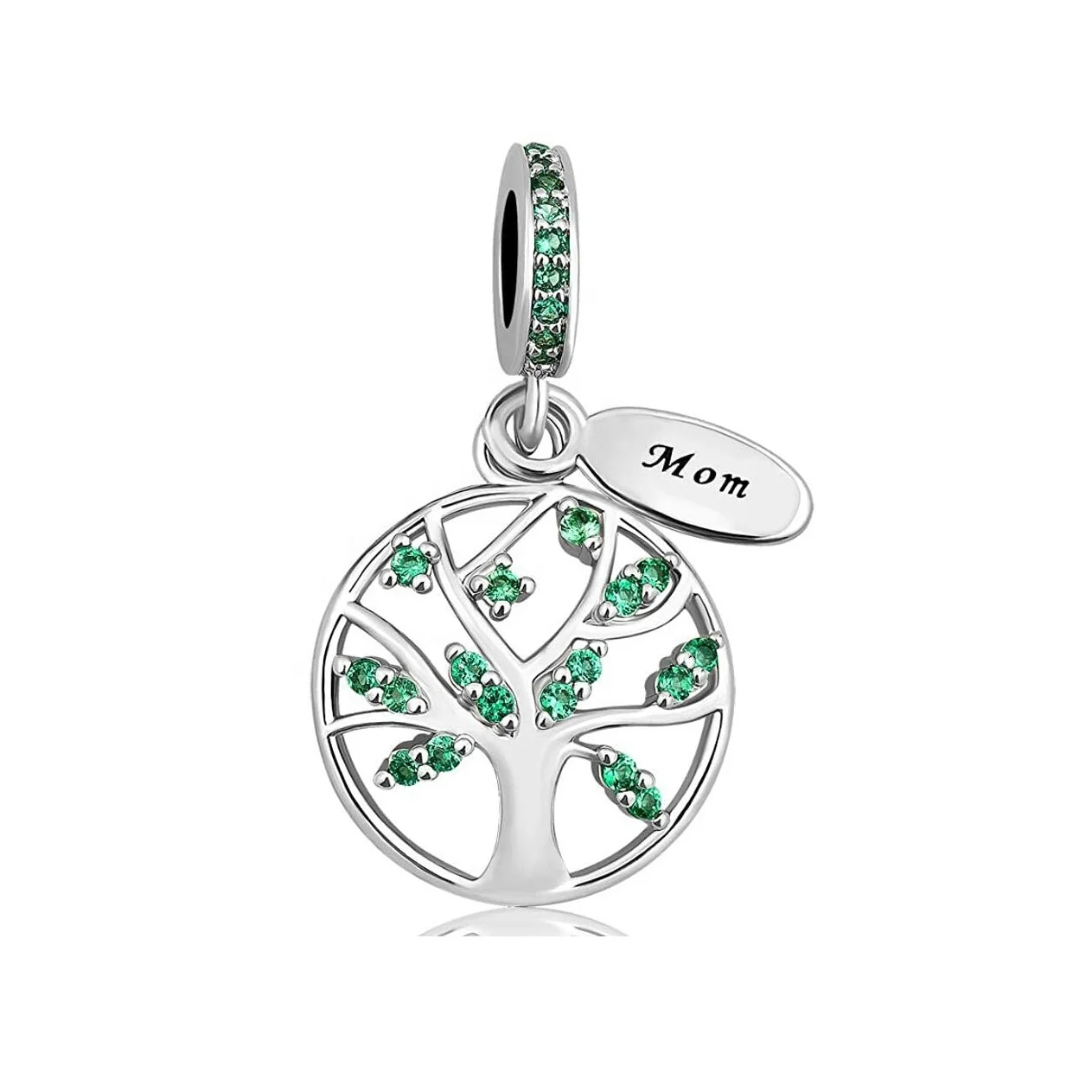 Top Quality Women Metal Bead Snake Chain Fancy Girls Gift Green CZ Stone Leaf Tree of Life Love Family Dangle Charms Bracelet
