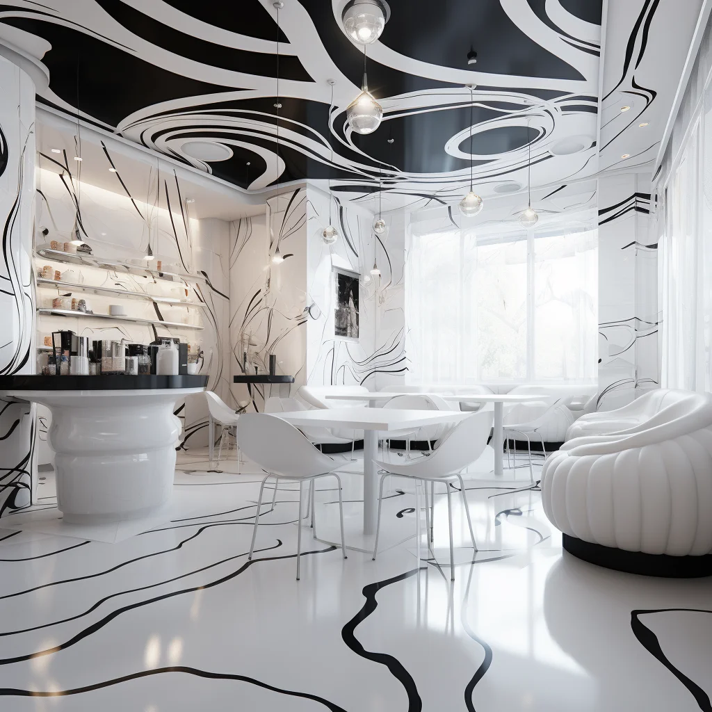 2024 AI Concept Creative Space Design Fashionable Modern Cafe Shop Interior Design Concept Design AI Interior Drawing Services