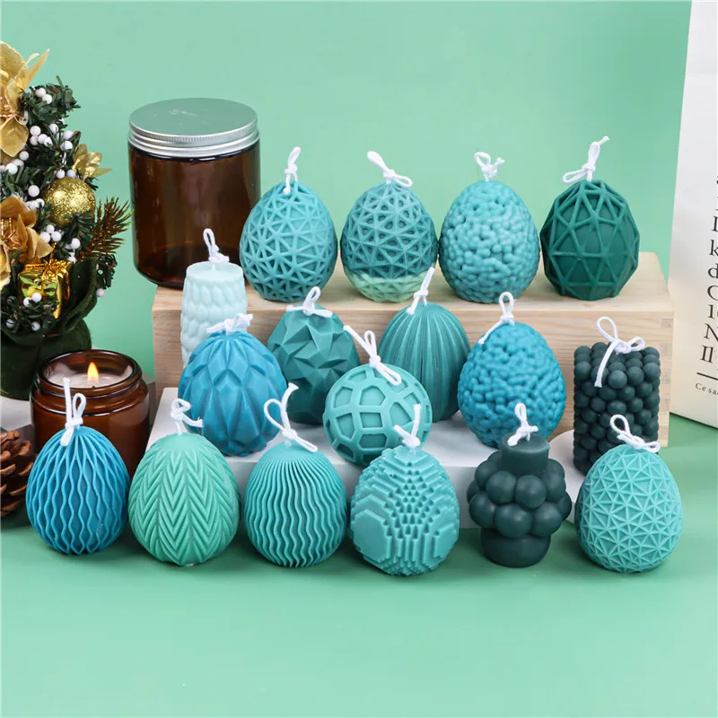DIY 3D 16 Shapes Wave Mesh Easter Egg Candle Mold Mould Christmas Big Bubble Silicone Mold Candle Mousse Cake Mold
