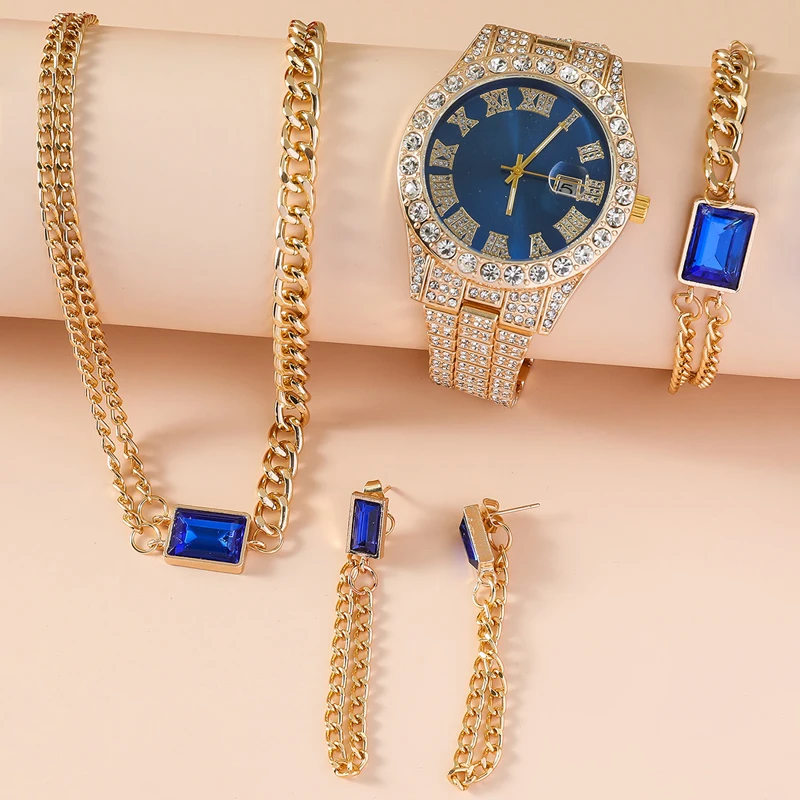 5pcs Set Watches Jewelry Set Luxury Rhinestone Women Fashion Elegant Wristwatch Quartz Watch For Girl Ladies Clock Relogio