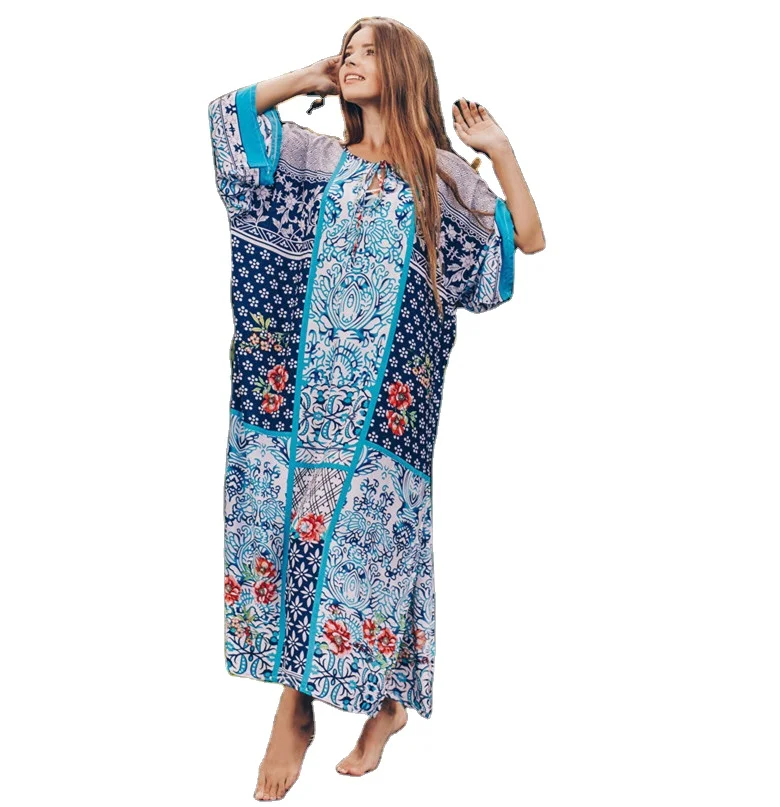 fashion boho styles plus size women kimono dress printing loose casual holidays smock cover up kimono