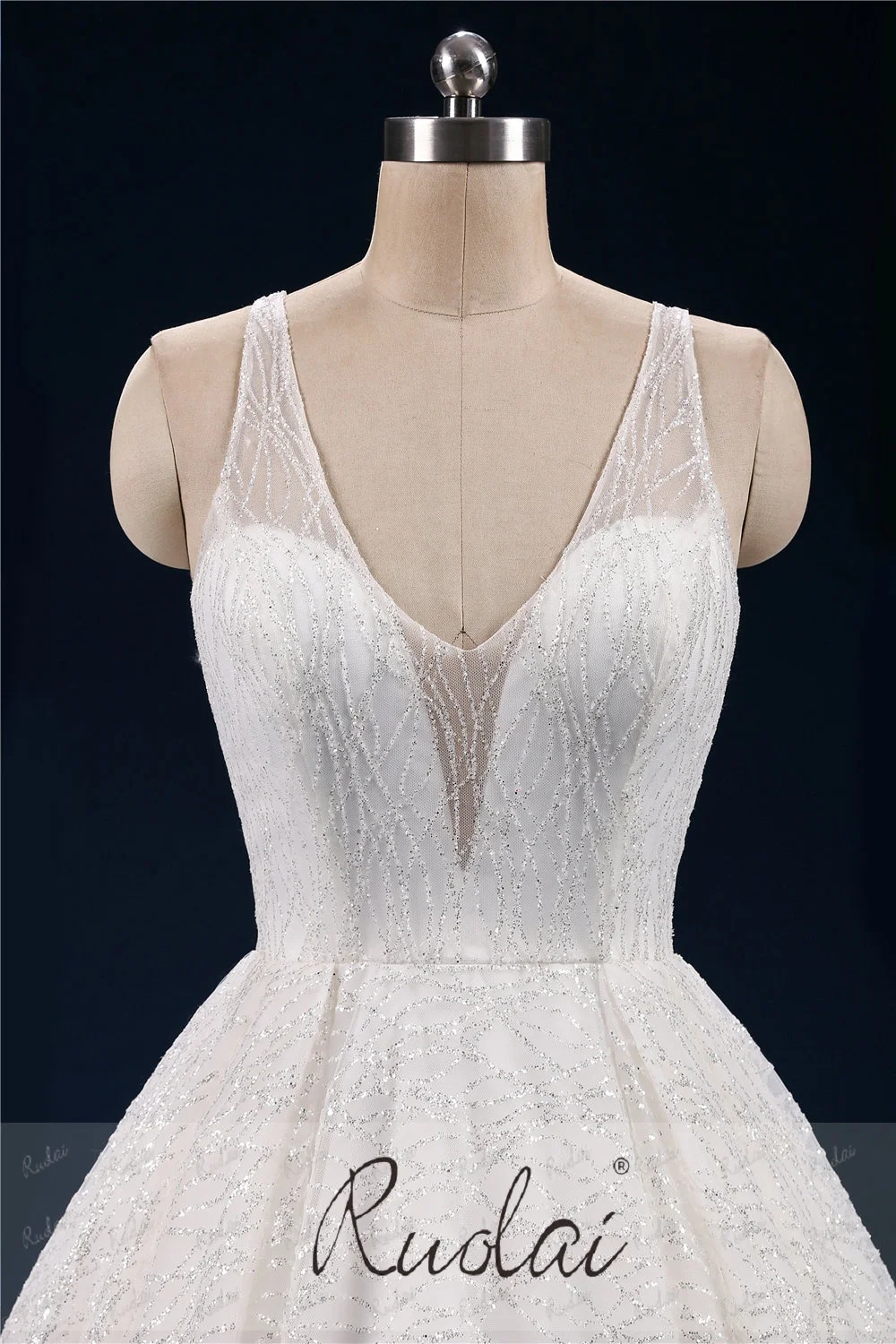 Ruolai PWD-H1002 Роскошная блестящая ткань халат De Mariage винтажное блестящее бальное платье с V-образным вырезом Свадебное свадебное