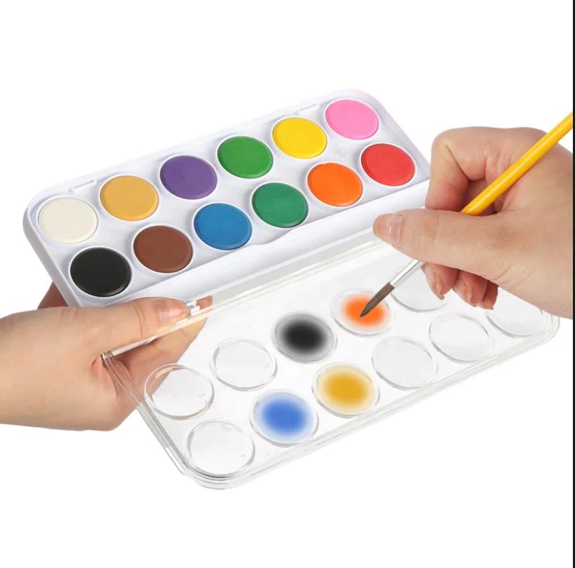 beginners entry painting supplies color water painting 16 colors washable water soluble solid watercolor powder paint set
