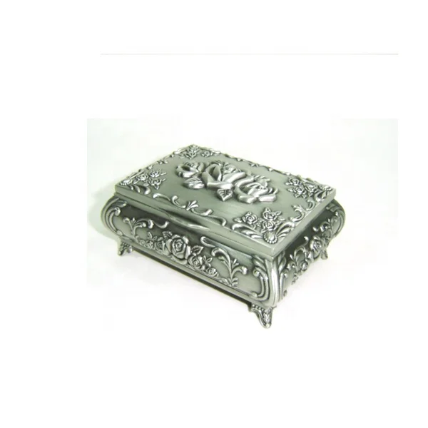 Flower Pewter Metal Trinket Box