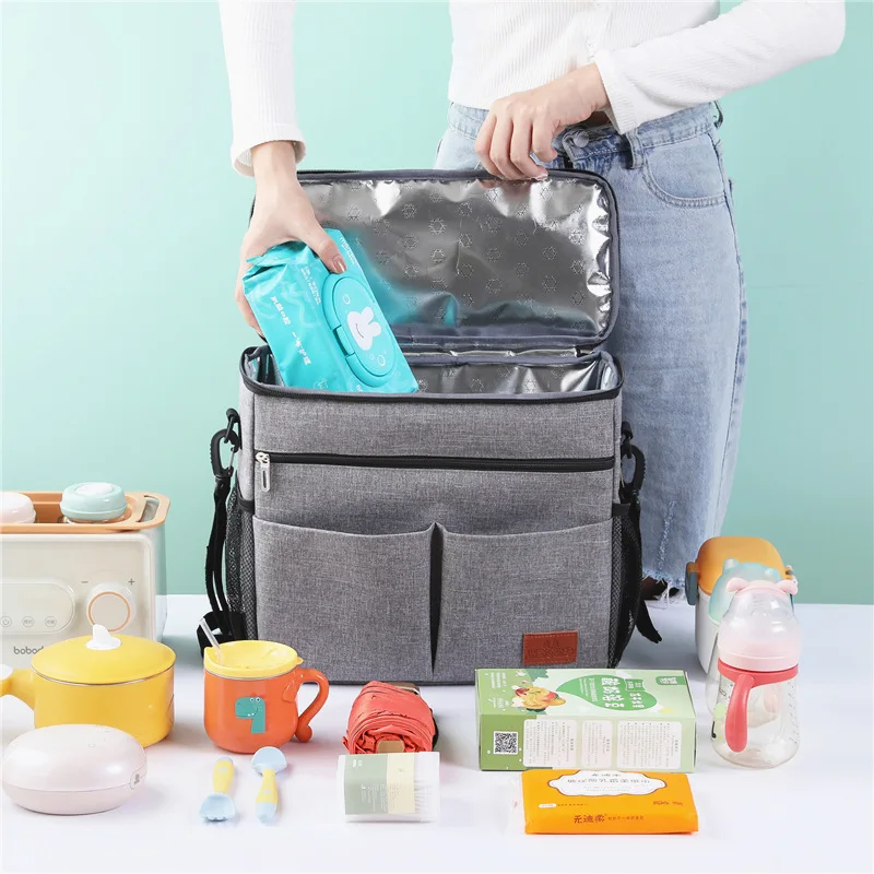 New Large Capacity Gray Oxford Cloth Stroller Organizer With Cup Holders Baby Stroller Organizer Bag Backpack