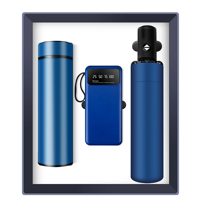 Wholesale Promotional Custom Logo Gift Set 450ml Vacuum Flask / 10000mAh Power Bank / Umbrella Business Gifts