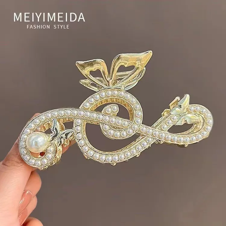 Korean Rhinestone Pearl Music Notes Hair Clips High Quality Alloy Metal Hair Claw Shark Clip Women Hair Accessories