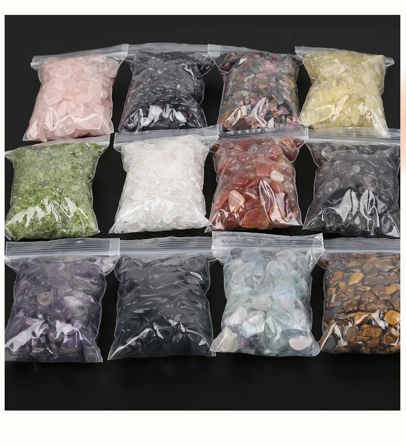 wholesale bulk natural many kinds quartz crystals healing stones PE bag package crystal gravel tumbled stones for home decor