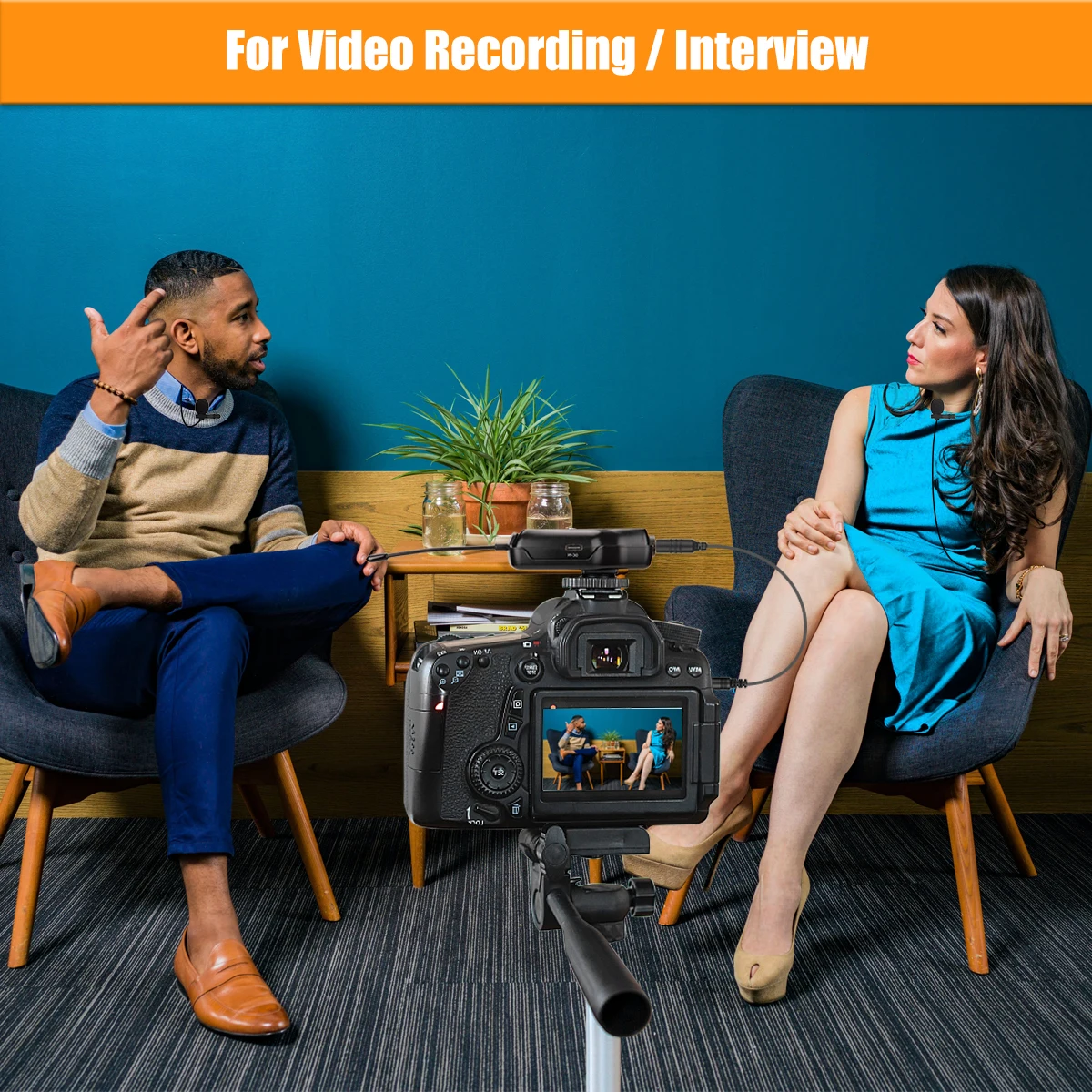 KIMAFUN KM-U307B-2 wireless dual microphone system with dual lavalier mic for live stream interview recording