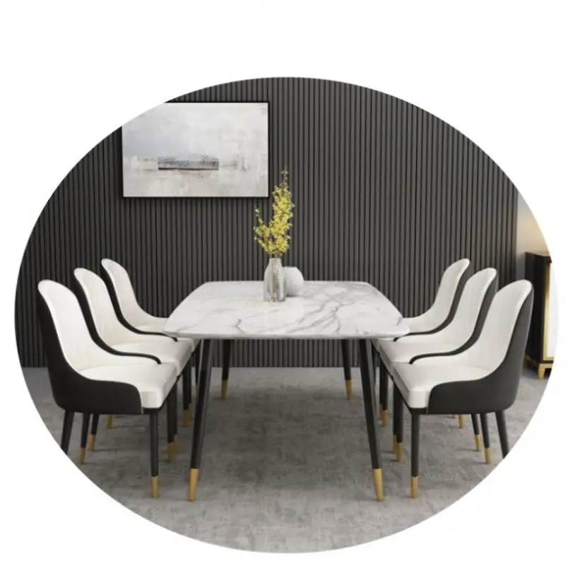 Nordic marble dining table and chair combination modern minimalist rice table household small apartment telescopic dining table