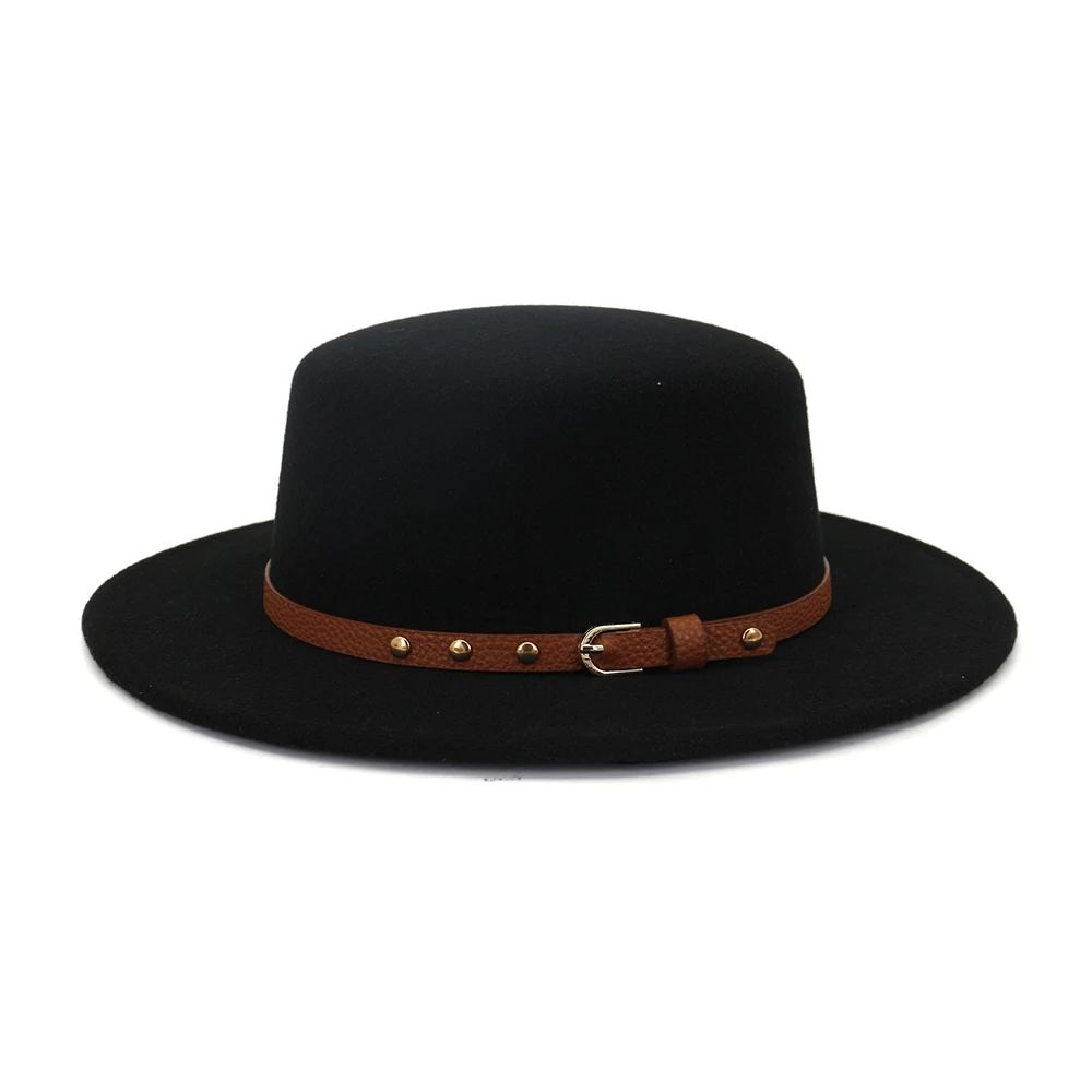 Wholesale Promotional Vintage Chic Felt Flat Top Fedora Hat With Belt Ribbon