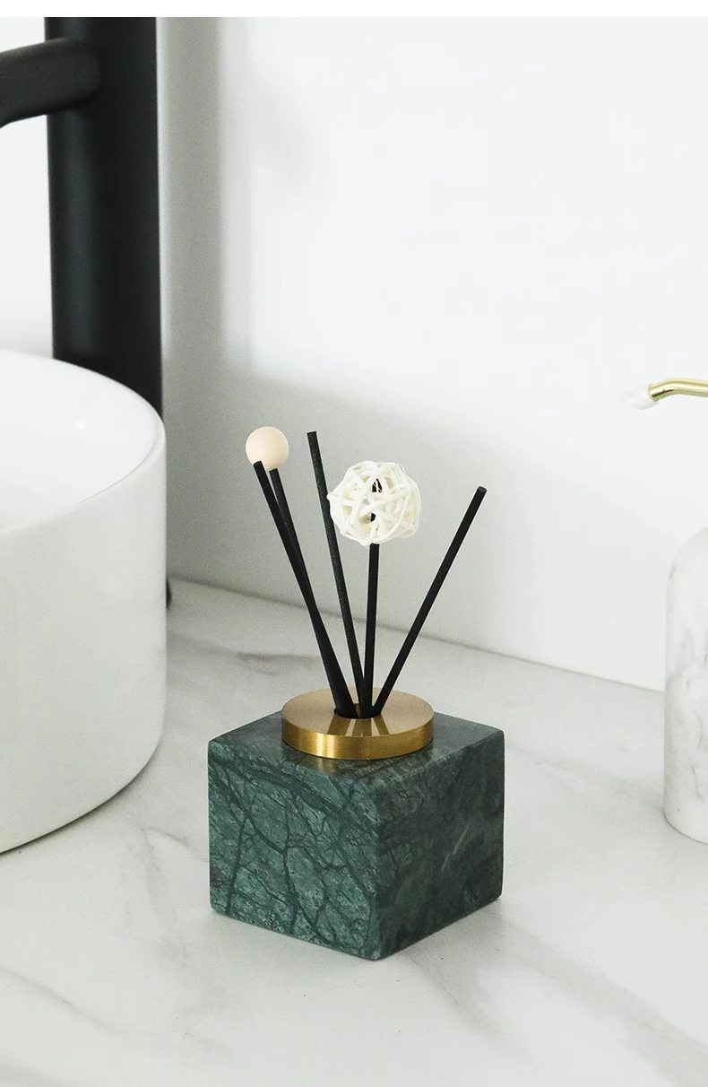 Hot Selling Luxury Natural Marble Stone Square Reed Diffuser Bottle with Packaging Boxes Reed Fragrance Diffuser Sticks Sets