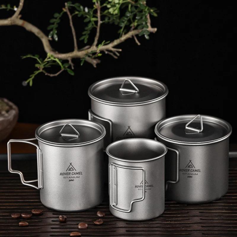 Outdoor Camping Kitchenware titanium mug 200/300/350/450/650/750ml Titanium Stacking Drinkware Water Cup Coffee Tea Mug