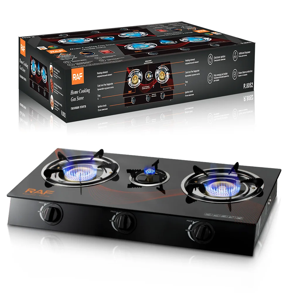 Table type flameout protection glass rotating fire gas stove three household gas stove