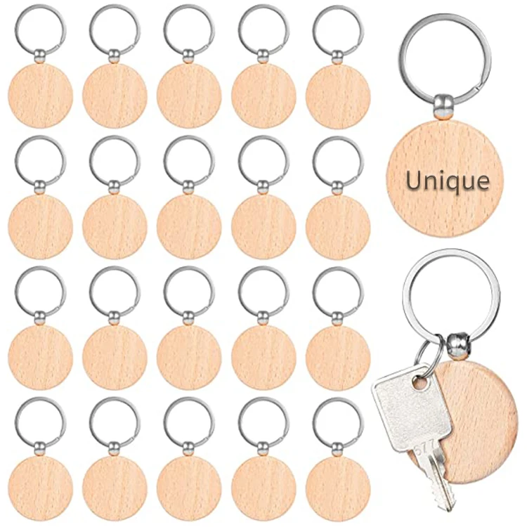 Custom Logo Round Accessories Wooden Keyring Surfboard Engraving Carving Blanks Wood Keychain