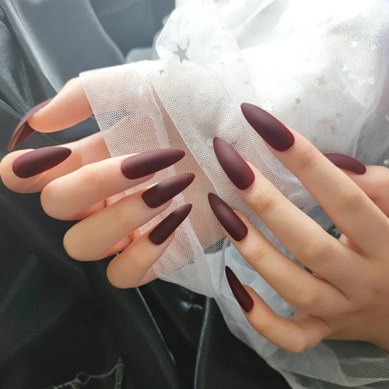 24Pcs Solid Scrub Design Long Middle Ballerina French Christmas Press On Nails ABS Artificial Fingernails Art for Women