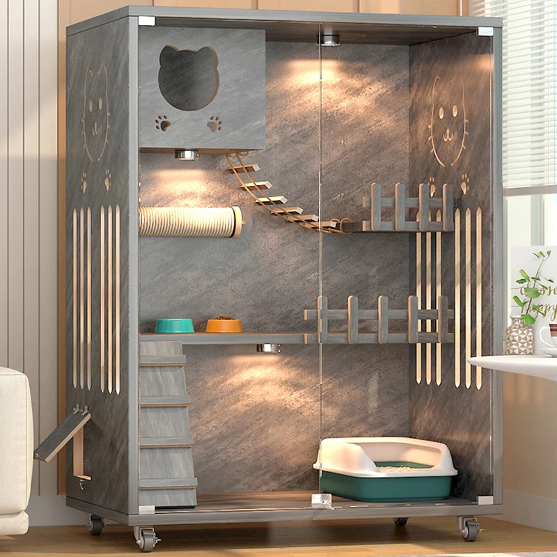 Solid Wood Pet House Cat Villa Multifunction Durable Cat Furniture Multi- Layer Luxury Fashion 2023 Hot Sell Customized Indoor