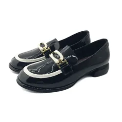 New British Style Loafer Shoes Thin Mid-heel Thick Sole Single Shoes Tall and Breathable Mirror Patent Leather Shoes Women PU
