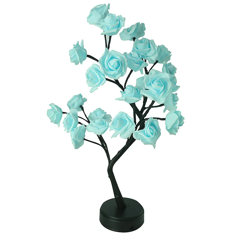 Factory  Fairy Tree lamp  Blue Rose Flower  Desk Lamp Battery Operated   for  Christmas Party  Wedding Festival Gifts