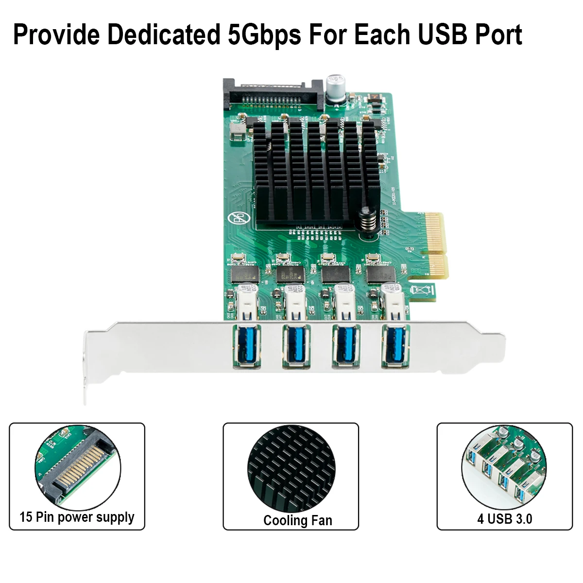 Expansion Card Computer Stock Each Port Arrive 5gbps Upd7202 Chip 20gbps Independent 4-channel USB3.0 Pcie3.0 PCBA Green IOCREST