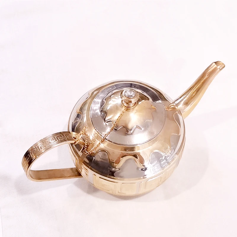 Stylish and Elegant Turkish Pitcher Pot Gold Stainless Steel Handmade Art Decorative Teapot Tea Kettle