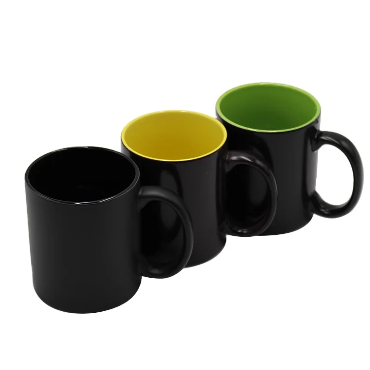 11oz ceramic black magic color changing sublimation mug cup with inner color