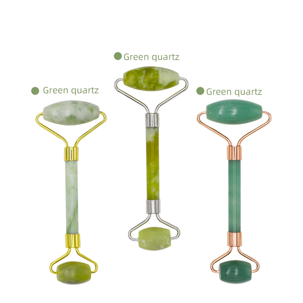 Wholesale high quality jade rolling roller kit massager vibrating natural rose quartz face roller facial jade roller for face