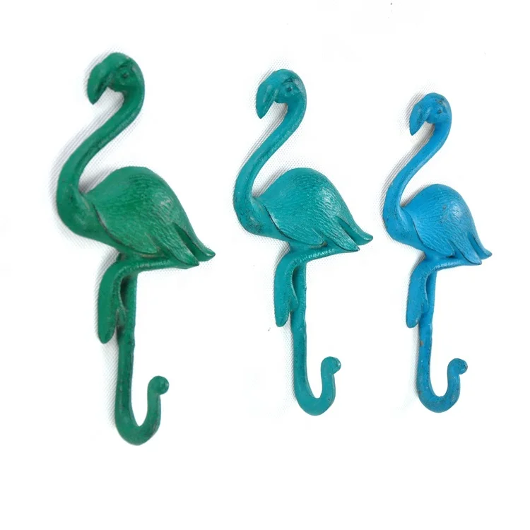 IVYDECO Customize Home Decor Wall Decorative Metal colored  Bird Flamingo wall Hook Metal wall hook