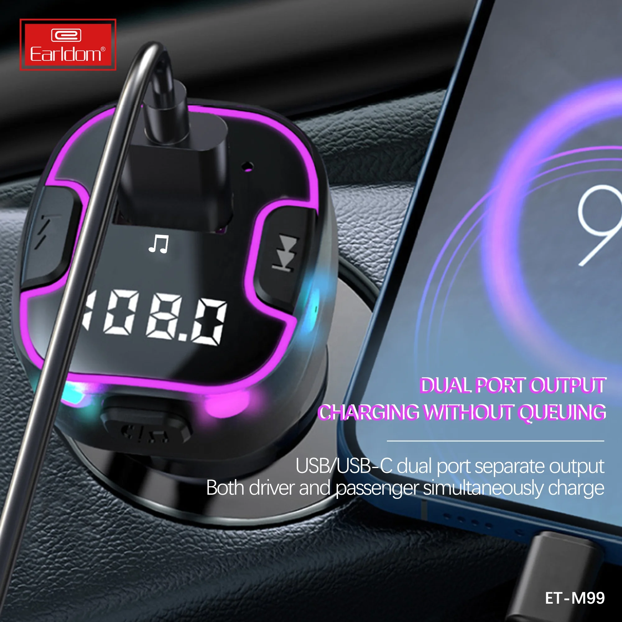 Earldom Car Blue-tooth 5.0 MP3 Player Transmitter Car Phone Charger Blue-tooths Car Kit