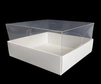 In Stock White Paper Base Square Cake Box Clear Inside Lid 6 10 12 inch Sweet Dessert Bakery Box Fodlding Cardboard PET PVC