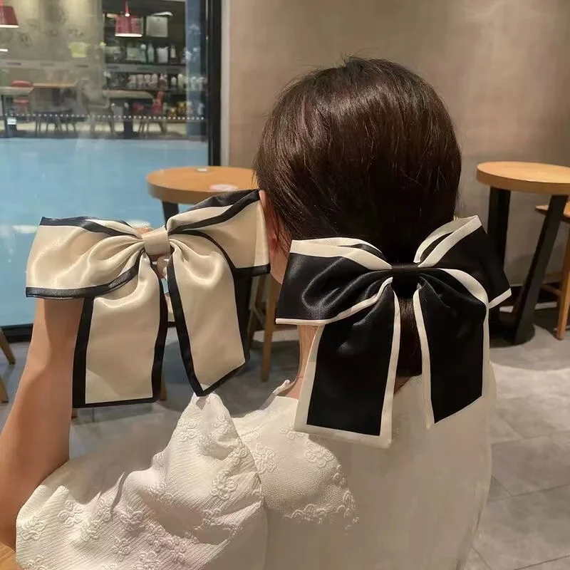 2 Colors Large Bow Scrunchies Solid Color Satin Silk Hair Rope Hair Accessory For Women Bowknot Hair Ties Elastic Scrunchies